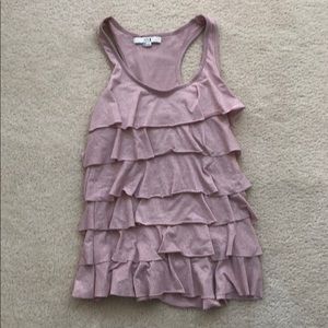 Never worn ruffle pink/silver tank top size S